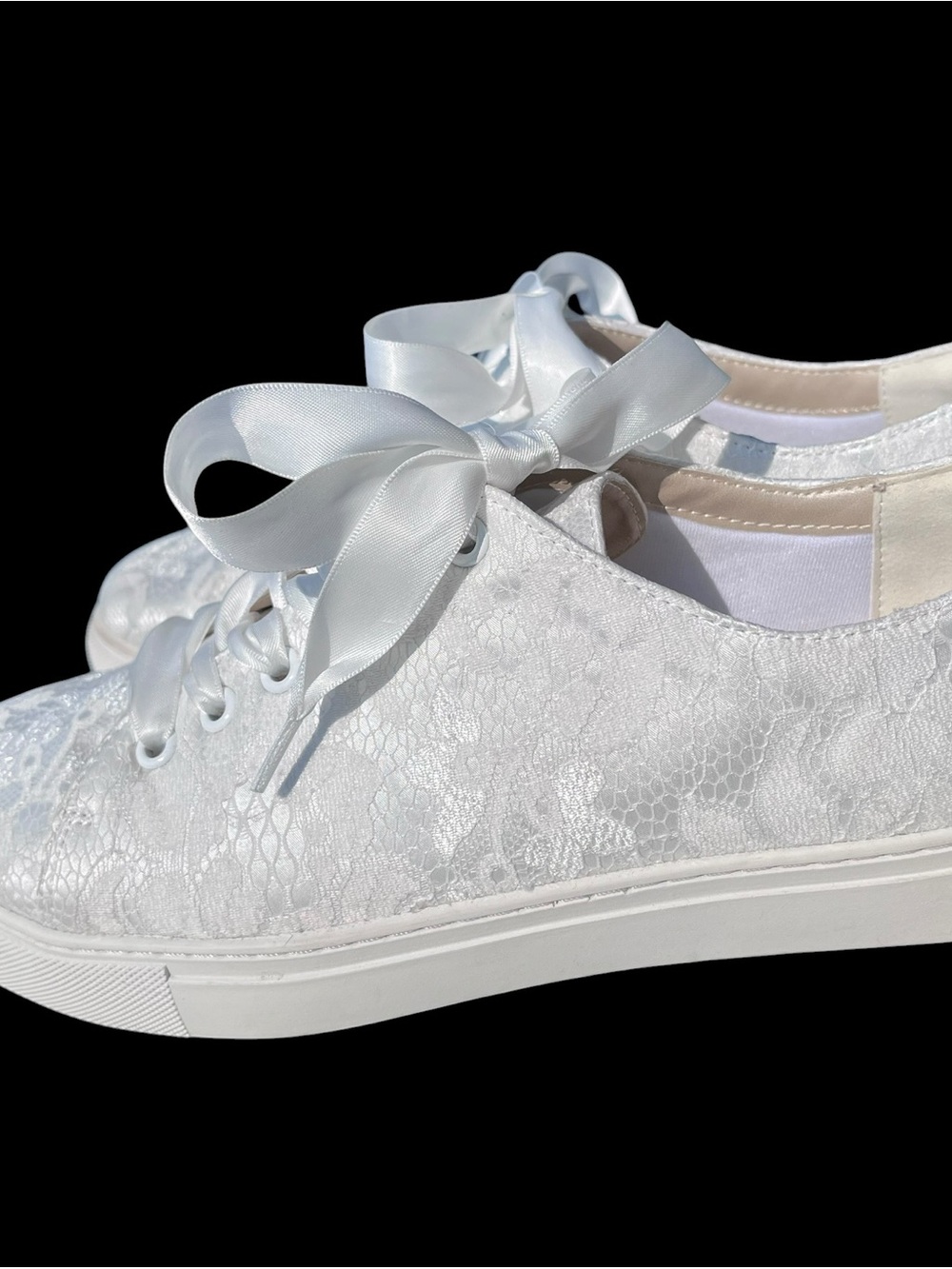 White Lace Ribbon Sneakers - Womens 9.5 Bridal flats